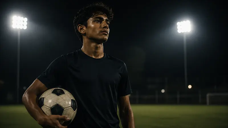 Young footballer standing confidently with a ball