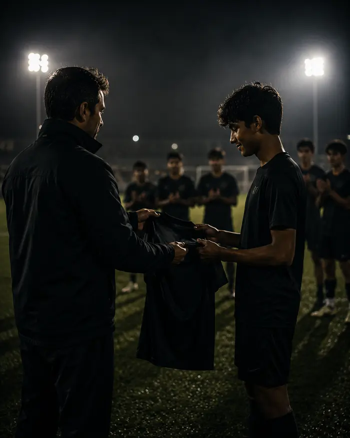 Young player receiving a jersey after being selected